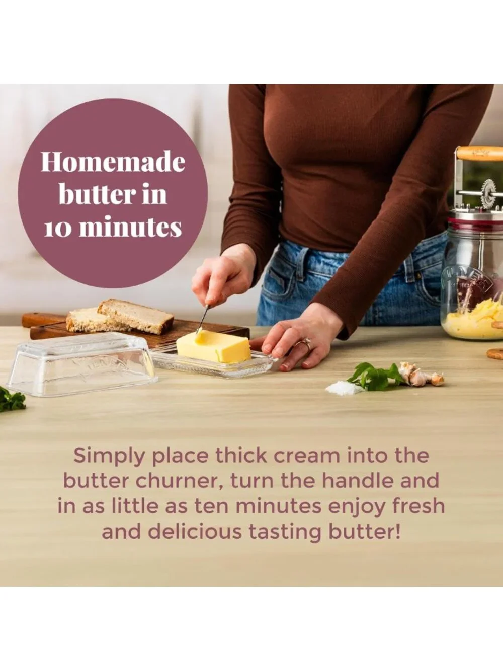 Vintage Glass Butter Churner - Make Homemade Butter in 10 Minutes, 34 oz